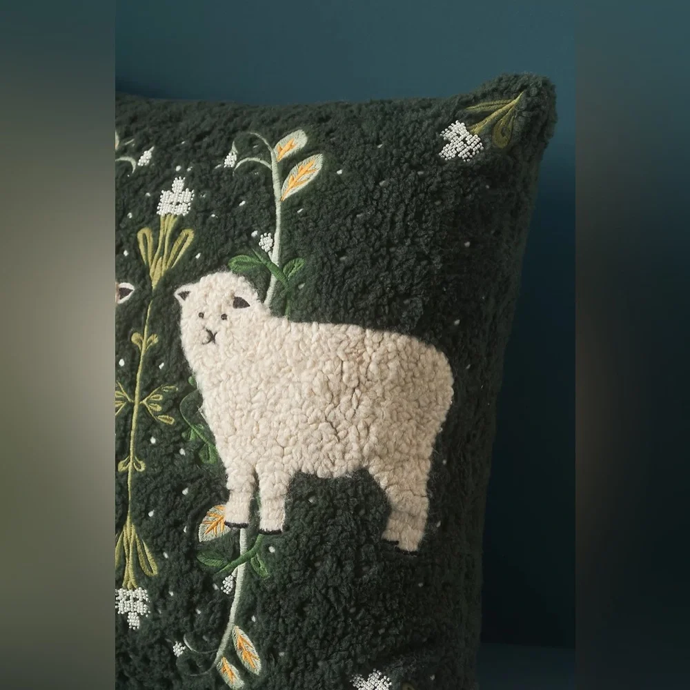 Anthropologie Mila Embroidered Faux-Shearling Pillow